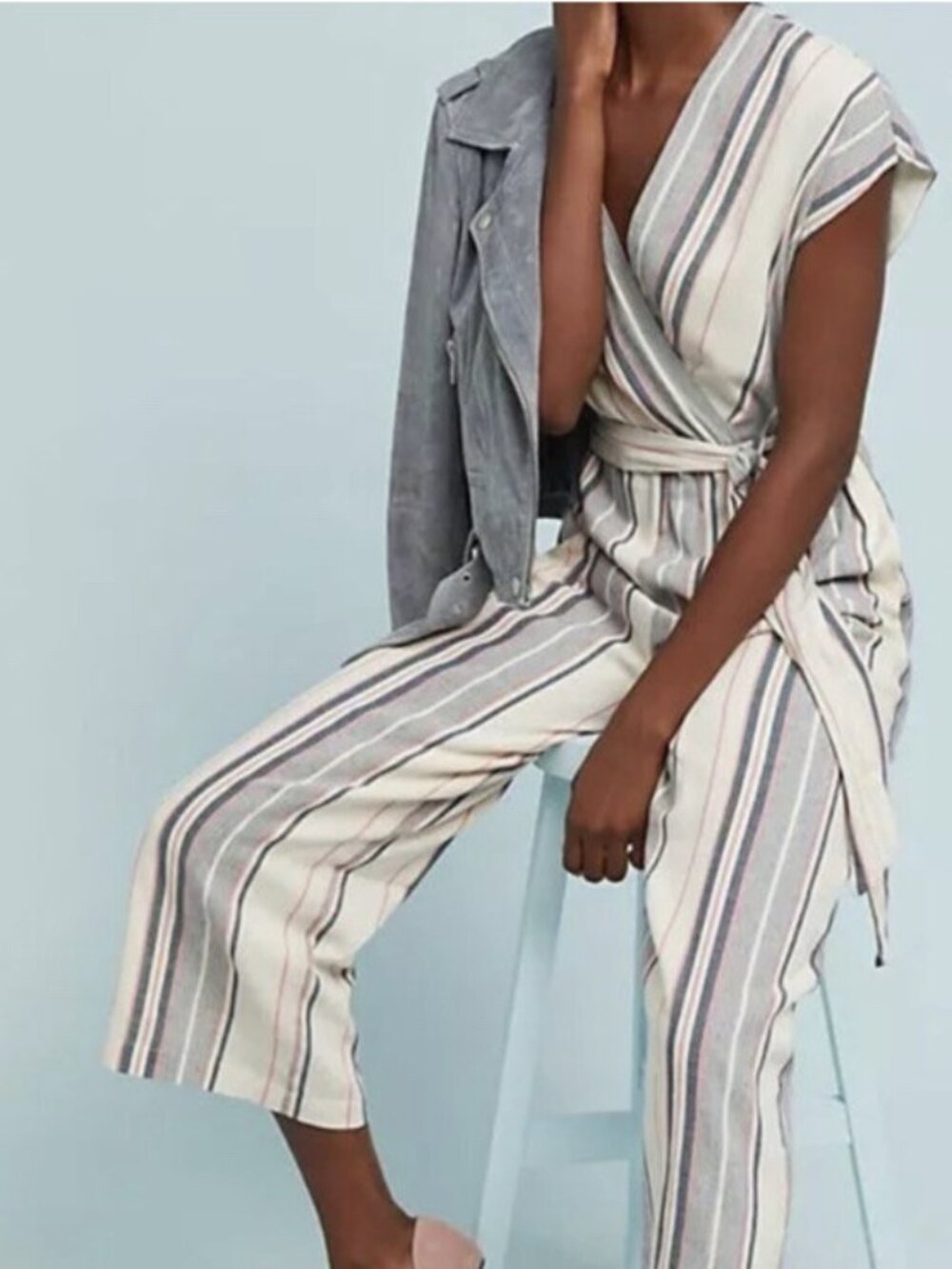 Anthropologie × Dolan Millie Striped Jumpsuit Cotton Linen Blend Ankle Cropped S